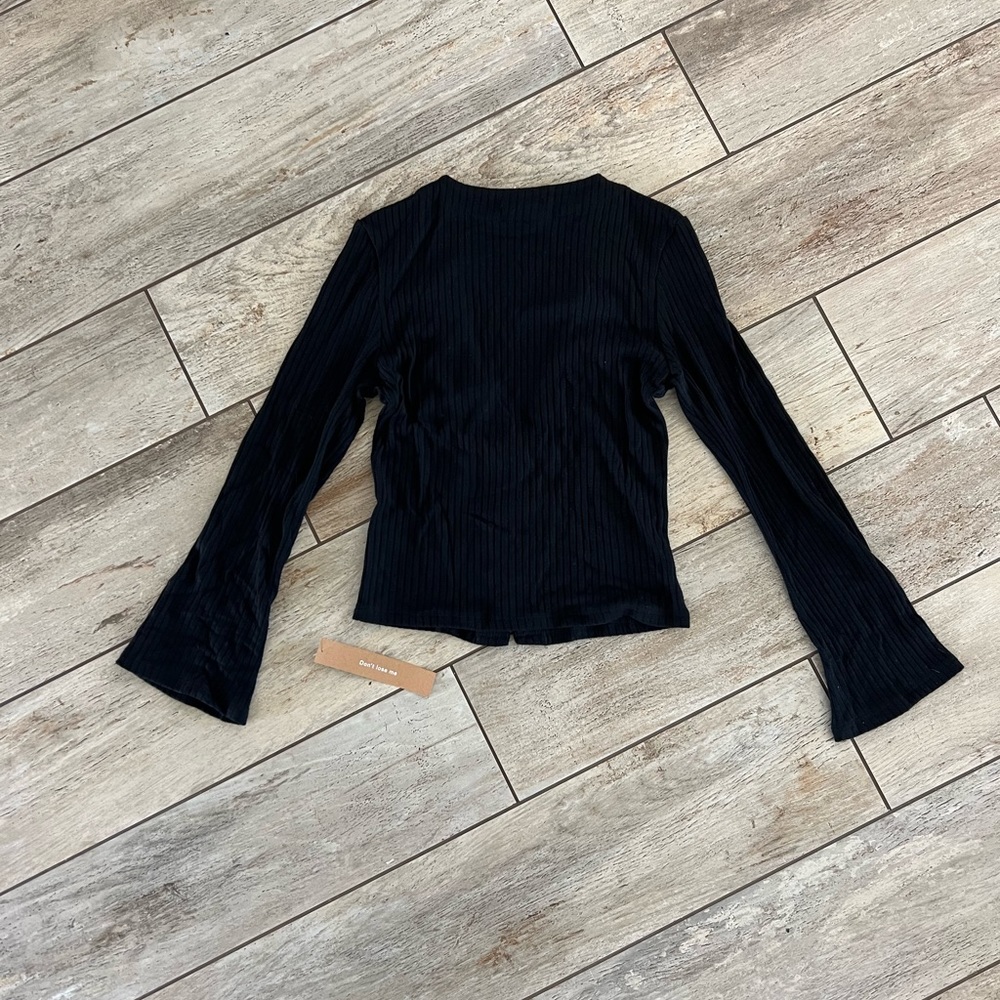 Reformation Black Ribbed Button-Front Cardigan - Picture 6 of 6